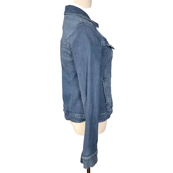 Guess Jacket Med Rigby Denim Moto Zip Distressed Blue Jean Stretch Denim Zip - Picture 11 of 17